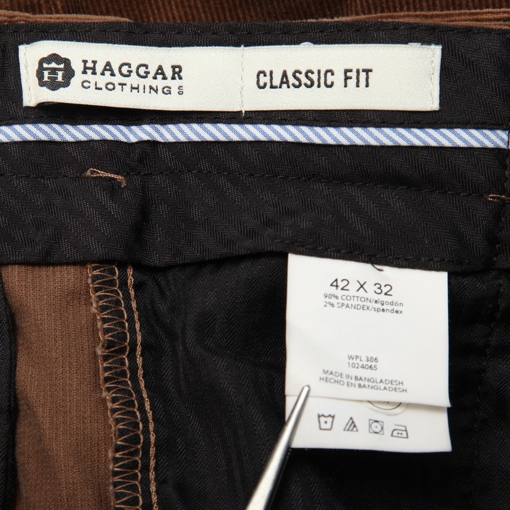 Haggar Pants Mens 42x32 Acrual 40x31 Brown Classic Fit Corduroy Stretch - Picture 6 of 15
